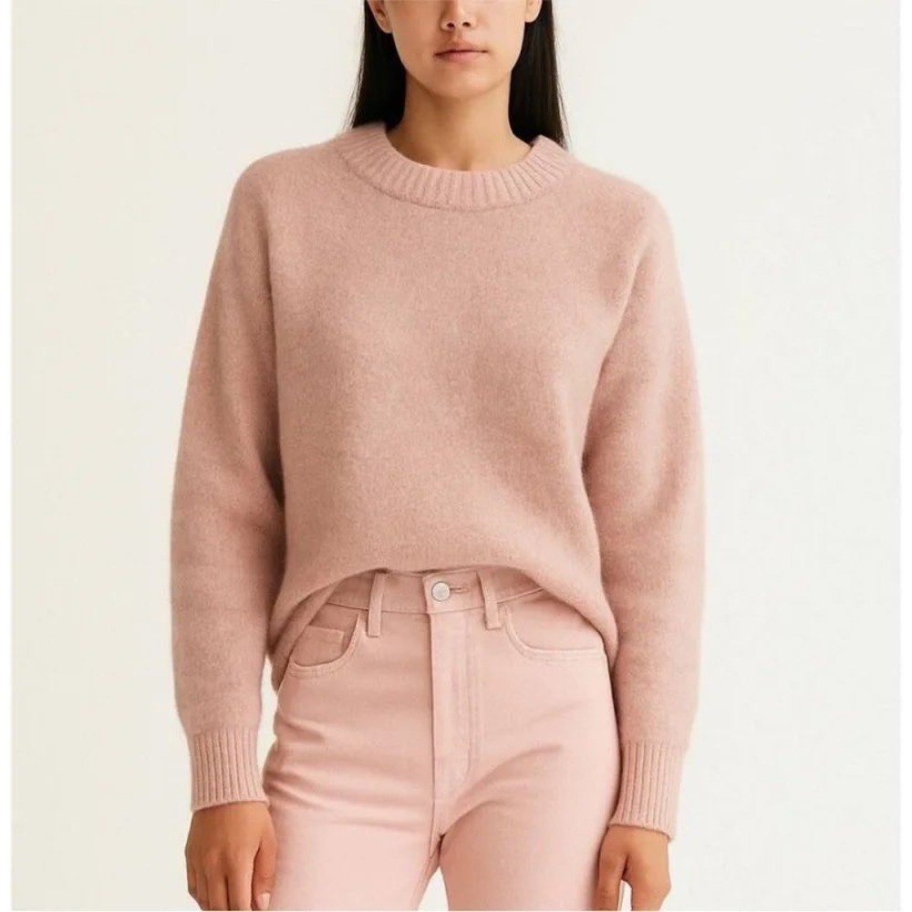 AYR Women Pink Alpaca Merino Wool Blend Fuzzy Crewneck Sweater Small